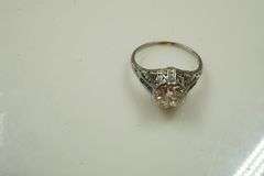 Platinum Ring w/Diamond & Synthetic Sapphires