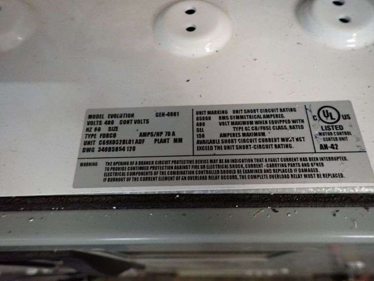 GE Evolution Series E9000 Motor Control with (5) Verticals