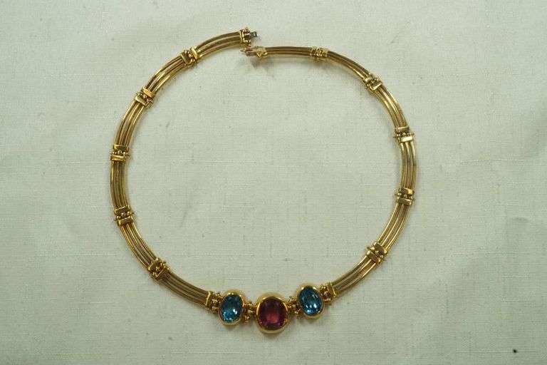 14k Yellow Gold Necklace w/Colored Stones