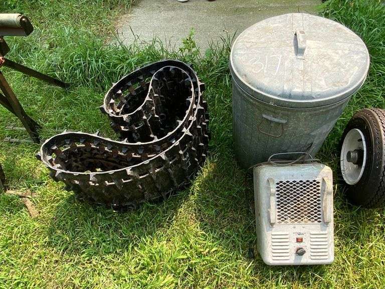 TRASH CAN, HEATER AND SNOWMOBILE TRUCK