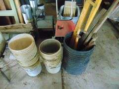 PLASTIC BUCKETS, PARTS WASHER AND WOOD