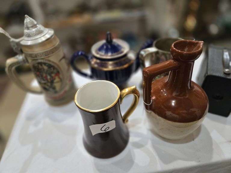 STEINS, HULL TEAPOT, CAMERA STONEWARE JUG