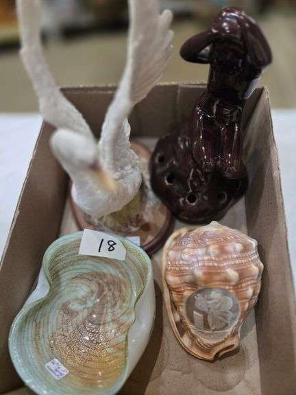 SHELL FLOWER, FROG, FIGURINES, ART GLASS