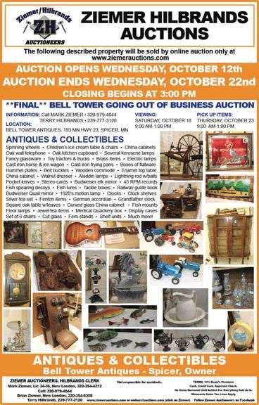 LARGE ANTIQUE AUCTION (PART 3 FINAL), SPICER MN, ONLINE ONLY