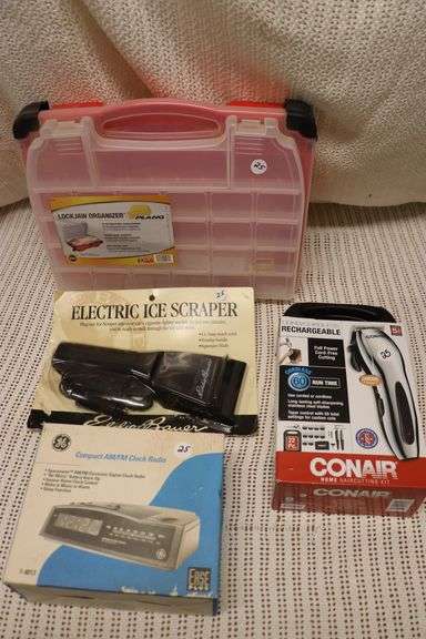 RADIO, ORGANIZER, CONAIR HAIR TOOLS, ELECTRIC ICE SCRAPER