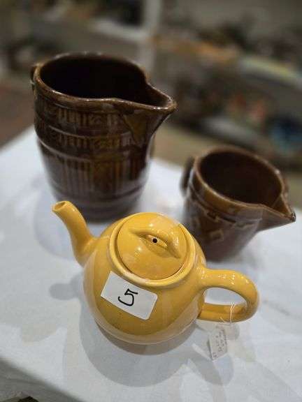 STONEWARE PITCHERS & TEAPOT