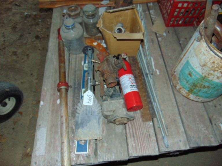 LOT OF REDI ROD, BARREL PUMP, LEVLE, GLASS JARS, CAST CARB, MAGNETO ...
