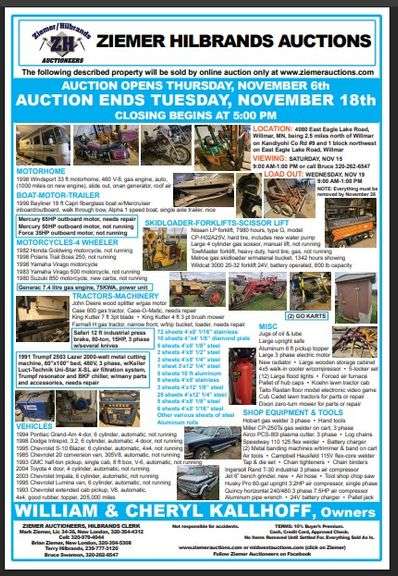 WILLIAM & CHERYL KALLHOFF, WILLMAR MN, ONLINE ONLY