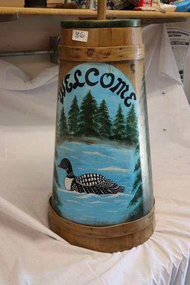 LOON PAINTED WOOD BUTTER CHURN