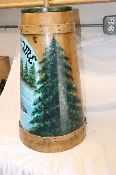 LOON PAINTED WOOD BUTTER CHURN