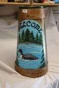 LOON PAINTED WOOD BUTTER CHURN