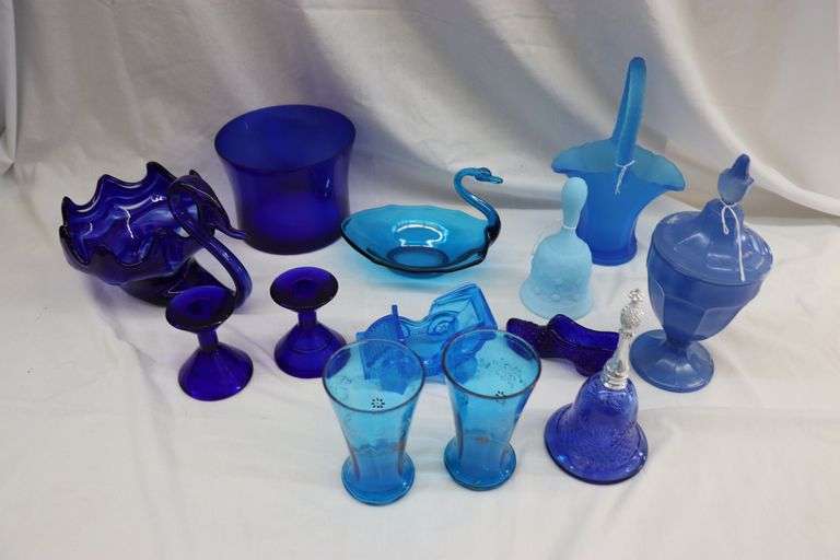 ASSORTED BLUE GLASSWARE