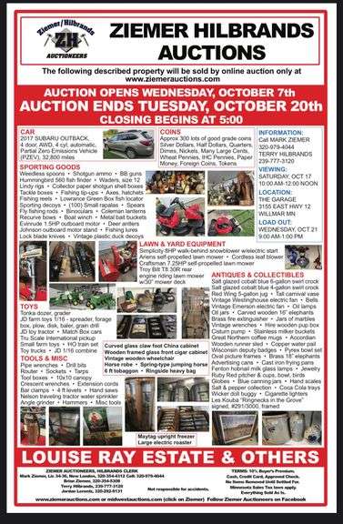 LOUISE RAY ESTATE & OTHERS, WILLMAR MN, ONLINE ONLY