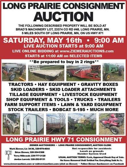 LONG PRAIRIE CONSIGNMENT, LONG PRAIRIE MN, LIVE & ONLINE