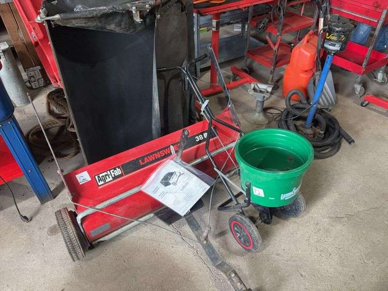 AGRI FAB LAWN SWEEPER AND FERTILIZER SPREADER.